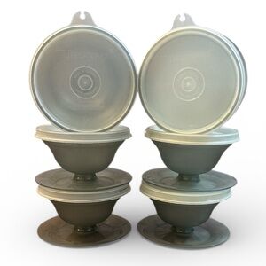 Vintage Tupperware Set of Six Smoke Grey Dessert Containers with Lids